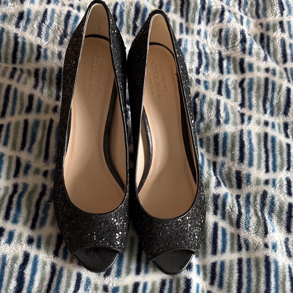 Cole Haan Sparkling Black Peep Toe Heels size 8
